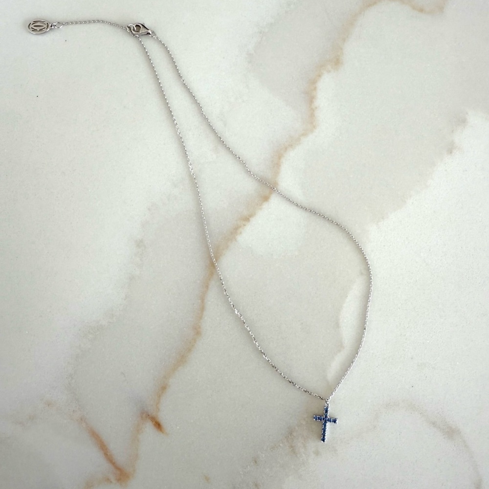 Cartier Cross Necklace in 18K white gold with Blue Sapphires - Picture 6 of 7